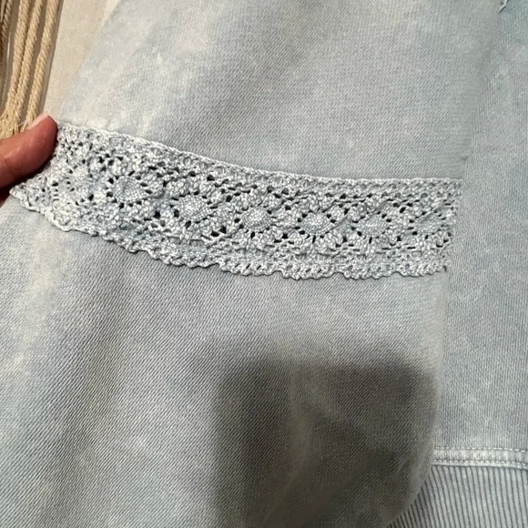 Aerie Hey Crochet Boho Sweatshirt, Cloud Wash Blue, Medium, Never Worn - Picture 7 of 9